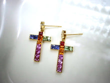 Load image into Gallery viewer, LUOWEND 18K Yellow Gold Natural Color Sapphire Earrings for Women
