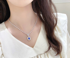 LUOWEND 18K White Gold Real Natural Diamond Necklace for Women