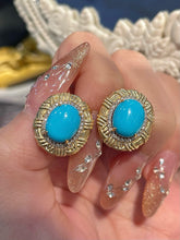 Load image into Gallery viewer, LUOWEND 18K Yellow Gold Natural Turquoise Earrings for Women
