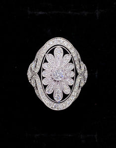 LUOWEND 18K White Gold Real Natural Diamond Ring for Women