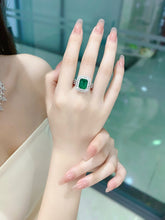 Load image into Gallery viewer, LUOWEND 18K White Gold Real Natural Diamond and Emerald Ring for Women
