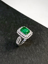 Load image into Gallery viewer, LUOWEND 18K White Gold Real Natural Diamond and Emerald Ring for Women
