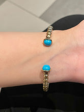 Load image into Gallery viewer, LUOWEND 18K Yellow Gold Natural Turquoise Bangle for Women
