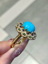 Load image into Gallery viewer, LUOWEND 18K Yellow Gold Natural Turquoise Ring for Women
