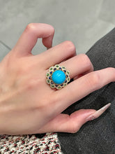 Load image into Gallery viewer, LUOWEND 18K Yellow Gold Natural Turquoise Ring for Women
