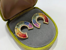 Load image into Gallery viewer, LUOWEND 18K Yellow Gold Natural Color Sapphire Earrings for Women
