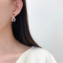 Load image into Gallery viewer, LUOWEND 18K White Gold Real Natural Diamond and Ruby Earrings for Women
