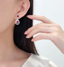 Load image into Gallery viewer, LUOWEND 18K White Gold Real Natural Diamond and Ruby Earrings for Women
