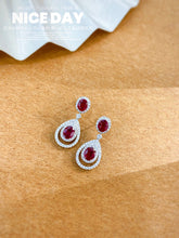 Load image into Gallery viewer, LUOWEND 18K White Gold Real Natural Diamond and Ruby Earrings for Women
