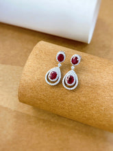 Load image into Gallery viewer, LUOWEND 18K White Gold Real Natural Diamond and Ruby Earrings for Women

