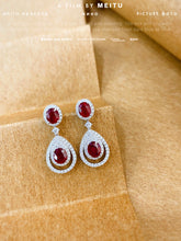 Load image into Gallery viewer, LUOWEND 18K White Gold Real Natural Diamond and Ruby Earrings for Women
