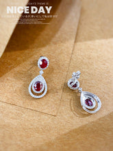 Load image into Gallery viewer, LUOWEND 18K White Gold Real Natural Diamond and Ruby Earrings for Women
