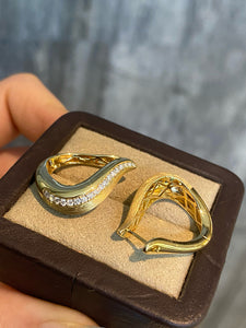 LUOWEND 18K Yellow Gold Natural Diamond Earrings for Women