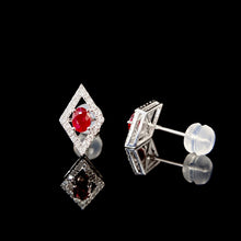 Load image into Gallery viewer, LUOWEND 18K White Gold Real Natural Ruby and Diamond Earrings for Women
