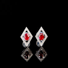 Load image into Gallery viewer, LUOWEND 18K White Gold Real Natural Ruby and Diamond Earrings for Women

