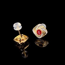 Load image into Gallery viewer, LUOWEND 18K Yellow Gold Real Natural Ruby and Diamond Earrings for Women
