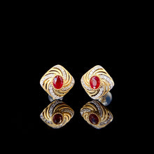Load image into Gallery viewer, LUOWEND 18K Yellow Gold Real Natural Ruby and Diamond Earrings for Women

