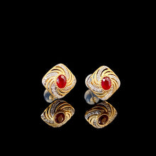 Load image into Gallery viewer, LUOWEND 18K Yellow Gold Real Natural Ruby and Diamond Earrings for Women
