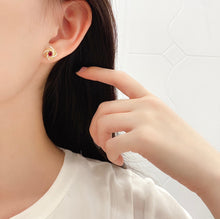 Load image into Gallery viewer, LUOWEND 18K Yellow Gold Real Natural Ruby and Diamond Earrings for Women
