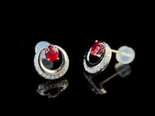 Load image into Gallery viewer, LUOWEND 18K White Gold Real Natural Ruby and Diamond Earrings for Women
