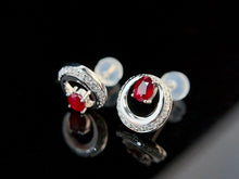 Load image into Gallery viewer, LUOWEND 18K White Gold Real Natural Ruby and Diamond Earrings for Women
