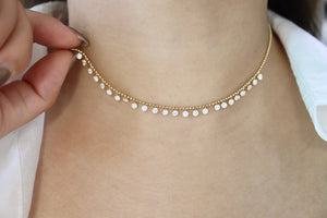 LUOWEND 18K Yellow Gold Diamond Necklace for Women