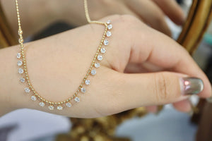 LUOWEND 18K Yellow Gold Diamond Necklace for Women