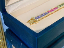 Load image into Gallery viewer, LUOWEND 18K Yellow Gold Natural Color Sapphire Bracelet for Women
