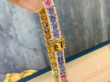 Load image into Gallery viewer, LUOWEND 18K Yellow Gold Natural Color Sapphire Bracelet for Women
