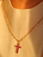 Load image into Gallery viewer, LUOWEND 18K Yellow Gold Real Natural Diamond and Ruby Necklace for Women
