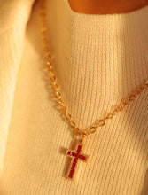 Load image into Gallery viewer, LUOWEND 18K Yellow Gold Real Natural Diamond and Ruby Necklace for Women
