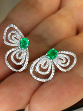 Load image into Gallery viewer, LUOWEND 18K White Gold Natural Diamond and Emerald Earrings for Women
