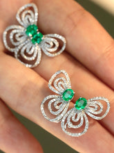 Load image into Gallery viewer, LUOWEND 18K White Gold Natural Diamond and Emerald Earrings for Women
