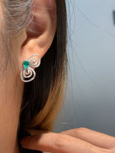 Load image into Gallery viewer, LUOWEND 18K White Gold Natural Diamond and Emerald Earrings for Women
