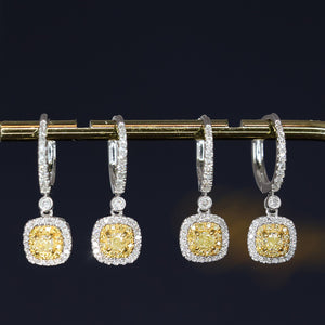 LUOWEND 18K White Gold Real Natural Yellow Diamond Stud Earring for Women