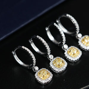 LUOWEND 18K White Gold Real Natural Yellow Diamond Stud Earring for Women
