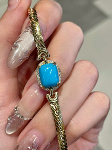 LUOWEND 18K Yellow Gold Natural Turquoise Necklace for Women
