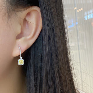 LUOWEND 18K White Gold Real Natural Yellow Diamond Stud Earring for Women