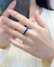 Load image into Gallery viewer, LUOWEND 18K White Gold Real Natural Diamond and Sapphire Ring for Women
