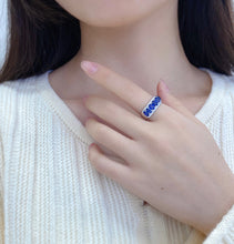 Load image into Gallery viewer, LUOWEND 18K White Gold Real Natural Diamond and Sapphire Ring for Women

