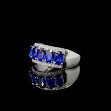 Load image into Gallery viewer, LUOWEND 18K White Gold Real Natural Diamond and Sapphire Ring for Women
