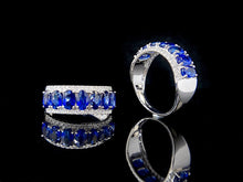 Load image into Gallery viewer, LUOWEND 18K White Gold Real Natural Diamond and Sapphire Ring for Women
