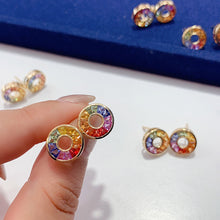 Load image into Gallery viewer, LUOWEND 18K Yellow Gold Natural Color Sapphire Earrings for Women
