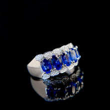 Load image into Gallery viewer, LUOWEND 18K White Gold Real Natural Diamond and Sapphire Ring for Women
