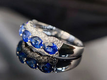 Load image into Gallery viewer, LUOWEND 18K White Gold Real Natural Diamond and Sapphire Ring for Women
