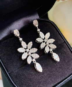 LUOWEND 18K White Gold Real Natural Diamond Drop Earrings for Women