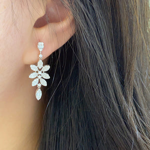LUOWEND 18K White Gold Real Natural Diamond Drop Earrings for Women