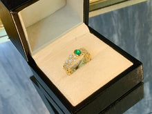 Load image into Gallery viewer, LUOWEND 18K Yellow Gold Natural Emerald Ring for Women
