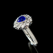 Load image into Gallery viewer, LUOWEND 18K White Gold Real Natural Diamond and Sapphire Ring for Women

