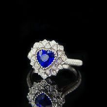Load image into Gallery viewer, LUOWEND 18K White Gold Real Natural Diamond and Sapphire Ring for Women
